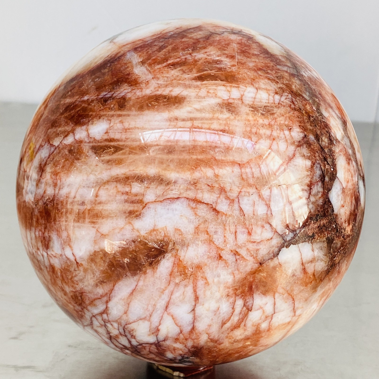 Natural Red Glue Flower Quartz Sphere Crystal Ball Healing 4720G