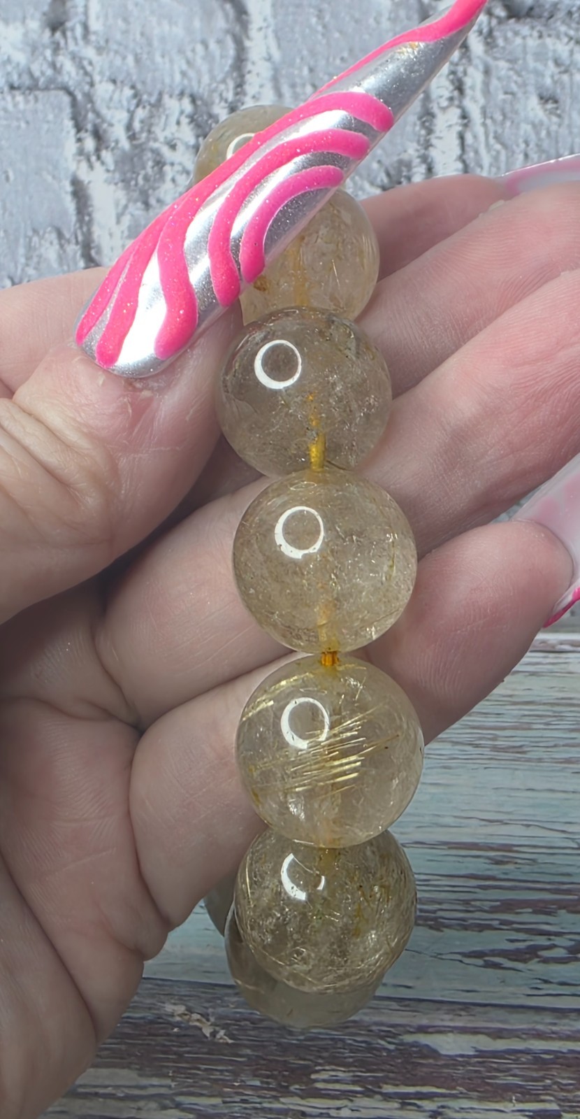 Natural Golden Rutile Quartz Bracelet 17mm Round Beads Stretch Crystal 104g