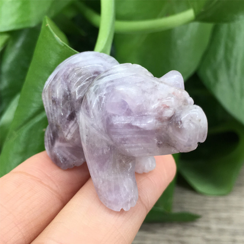 Natural Dreamy Amethyst Quartz Crystal Carved Polar Bear Healing Animal Statue