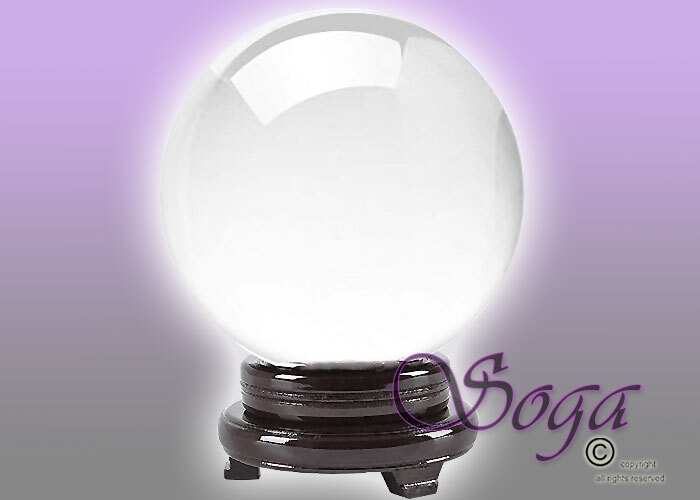 NEW CLEAR CRYSTAL BALL SPHERE QUARTZ W/ WOOD STAND 130MM 5″ HOME DECOR US SELLER