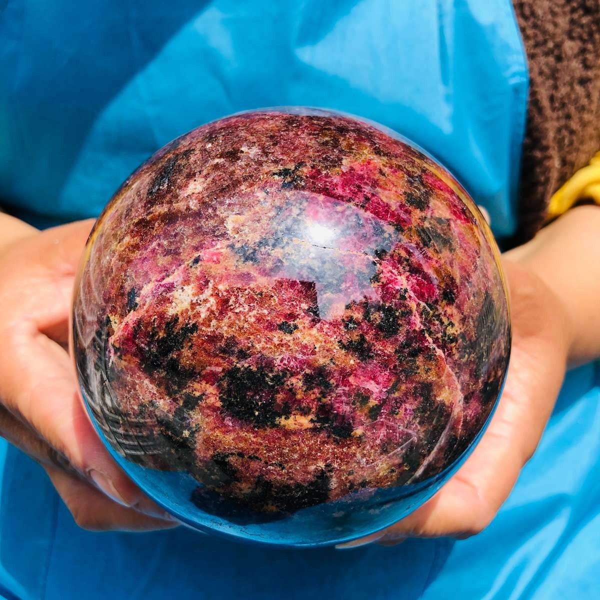 5.47LB Natural Rhodonite Crystal Sphere Pink Black Healing Gem Stone 4794