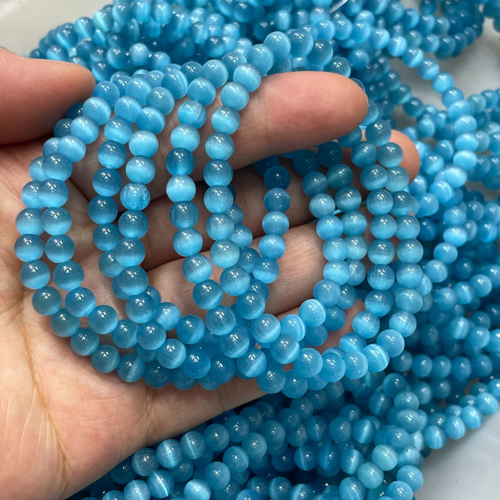 10pcs Glass Cat Eye Beads Round Beads 6mm Bracelet decor 7.5″