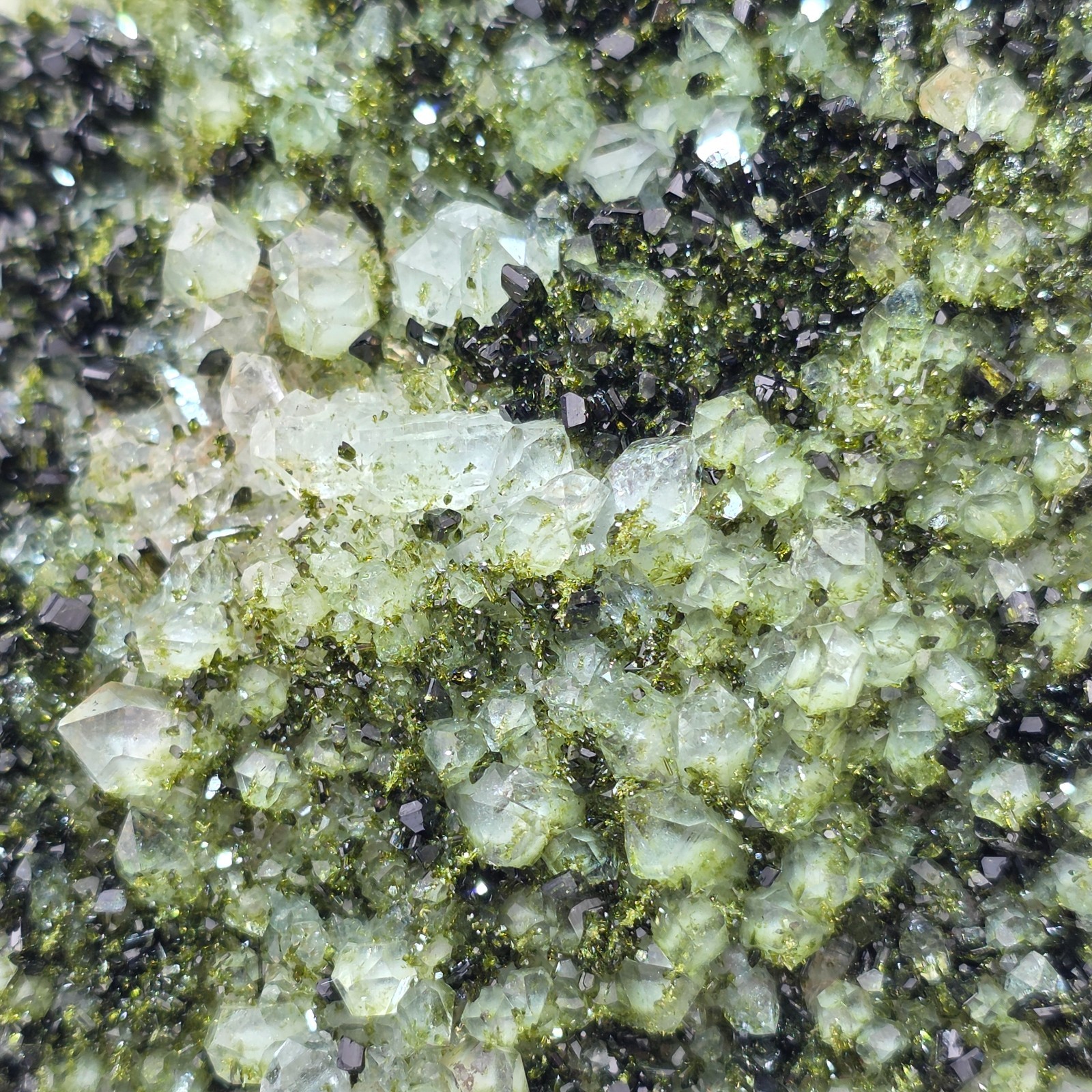 Rich Green Epidote and Sparkly Quartz – Great Contrast and Shades of Green