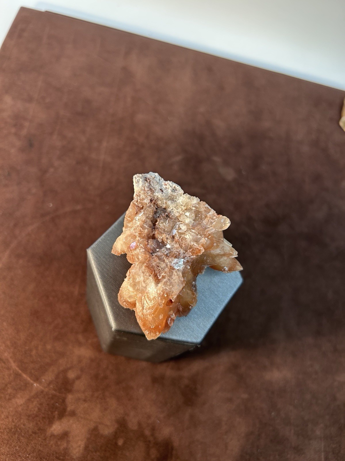 Peachy Salmon Orange Calcite on Calcite Santa Eulalia Mexico Joseph Simon