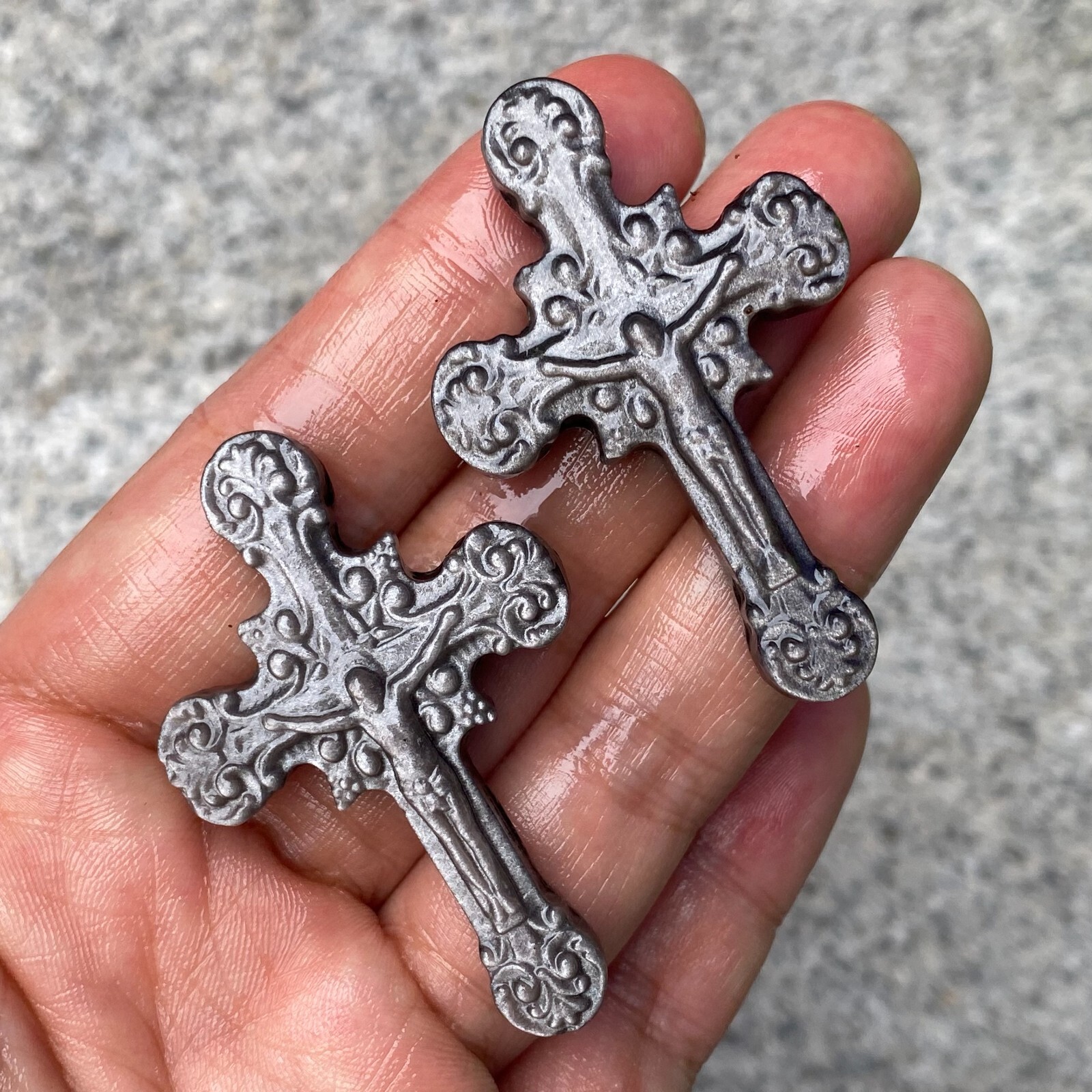 TOP Natural Silver Obsidian Quartz cross crystal Hand Carved Healing 1PC