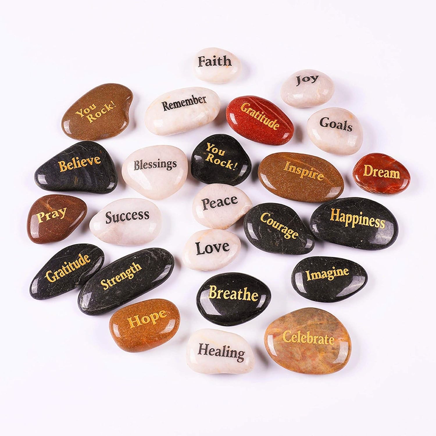 24 Pcs Inspirational Stones Engraved Words Rock Encouragement Amulets Gift