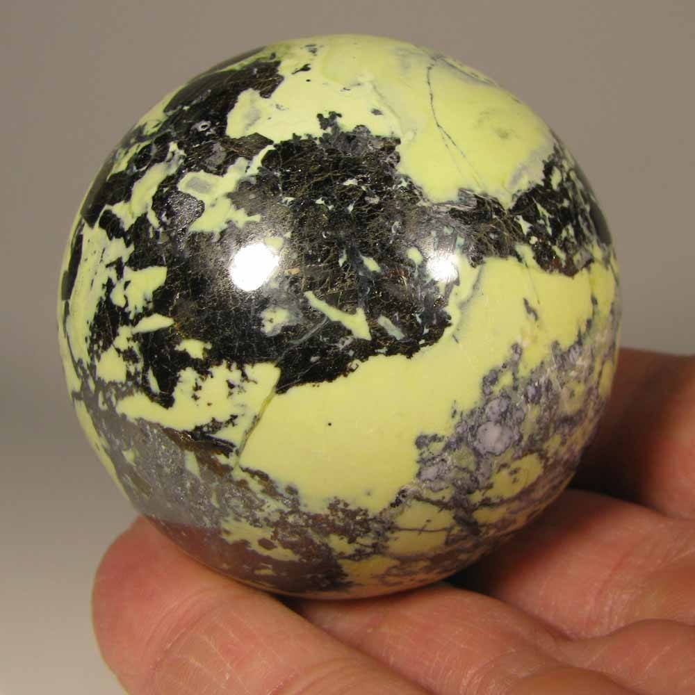 2.2″ SERPENTINE w/ PYRITE Polished Crystal Sphere Ball w/ Stand – Peru – 57mm