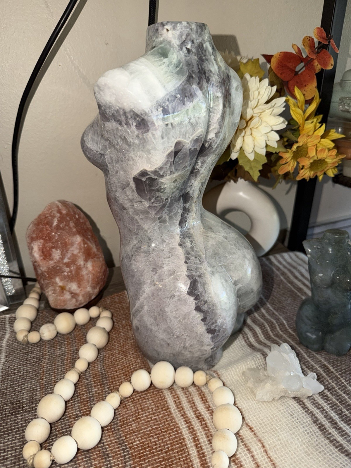 Large 22 lb Natural Fluorite Goddess Torso Crystal Carving Sculpture 9.75kg