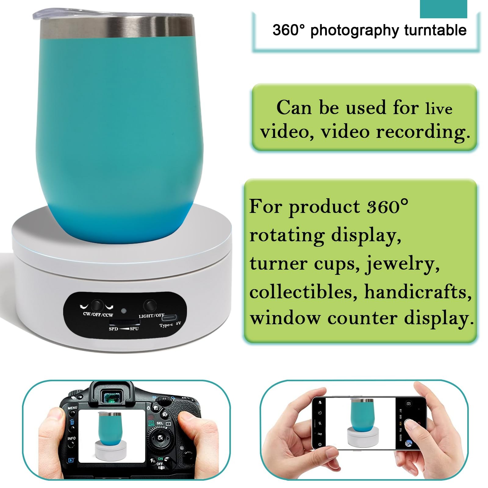 YVV Rotating Display Stand, Spinning Display Stand with Colored Lights, Light…
