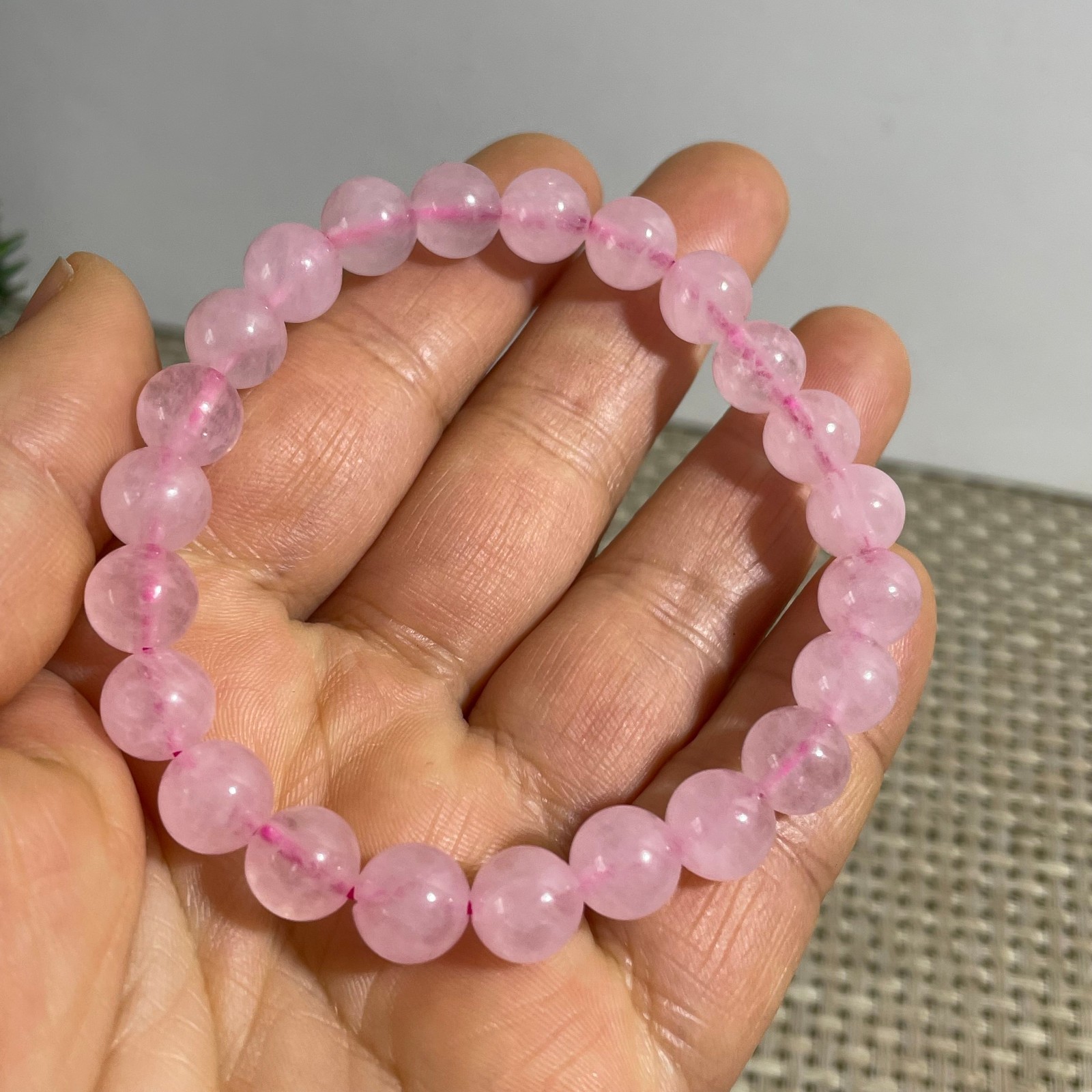 8mm Rose Quartz Stone Bracelet 8mm Pink Crystal Stretch Bracelet Handmade 5pcs
