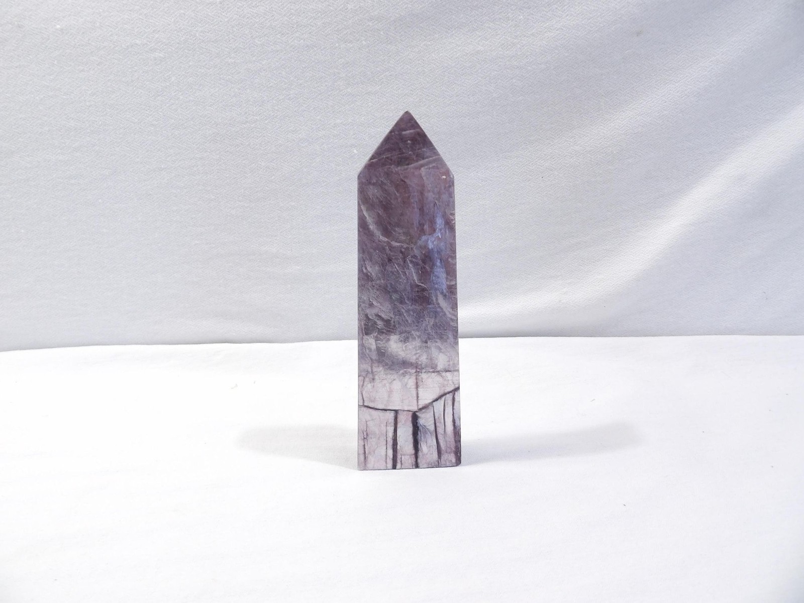 Natural gem lepidolite metallic purple mica tower point, 175g, 5.25″L