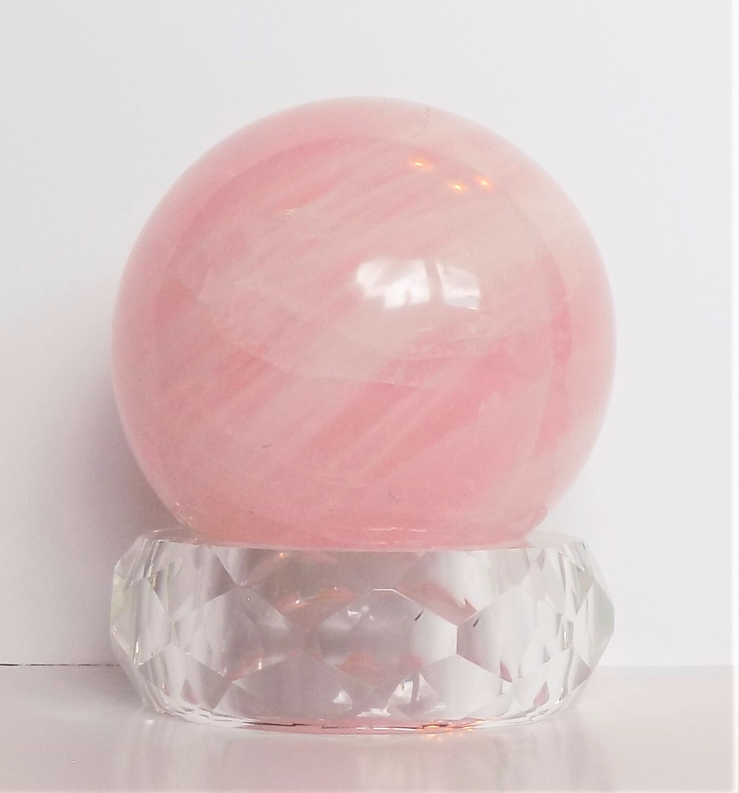 Polished Rose Quartz Sphere with Stand ~~ From Brazil ~~ 2.25″ in Diameter