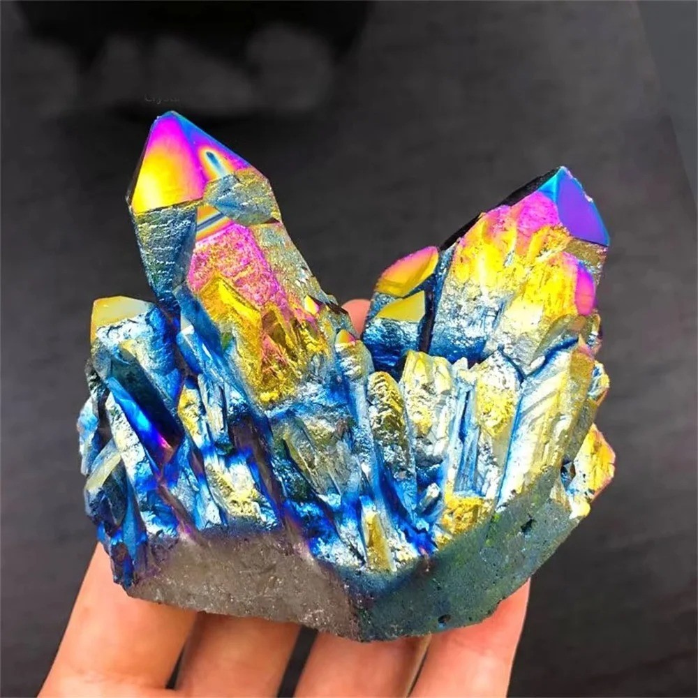 1pc Titanium Aura Rainbow Quartz Crystal Multicolor Cluster Healing Home Decor