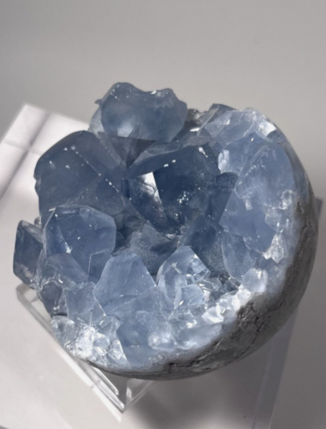 Natural Blue Celestite Crystal Geode Cluster Sphere Specimen, 1 lb 4oz, 3″