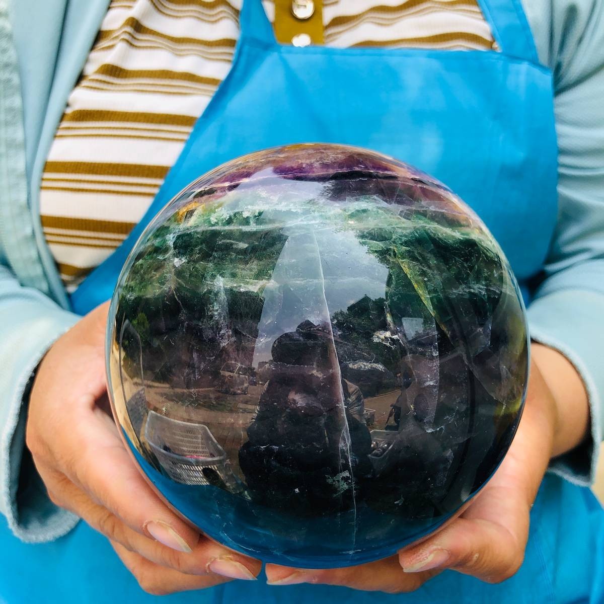 6.13LB Natural Crystal Rainbow Fluorite Sphere Display Ball Reiki Healing