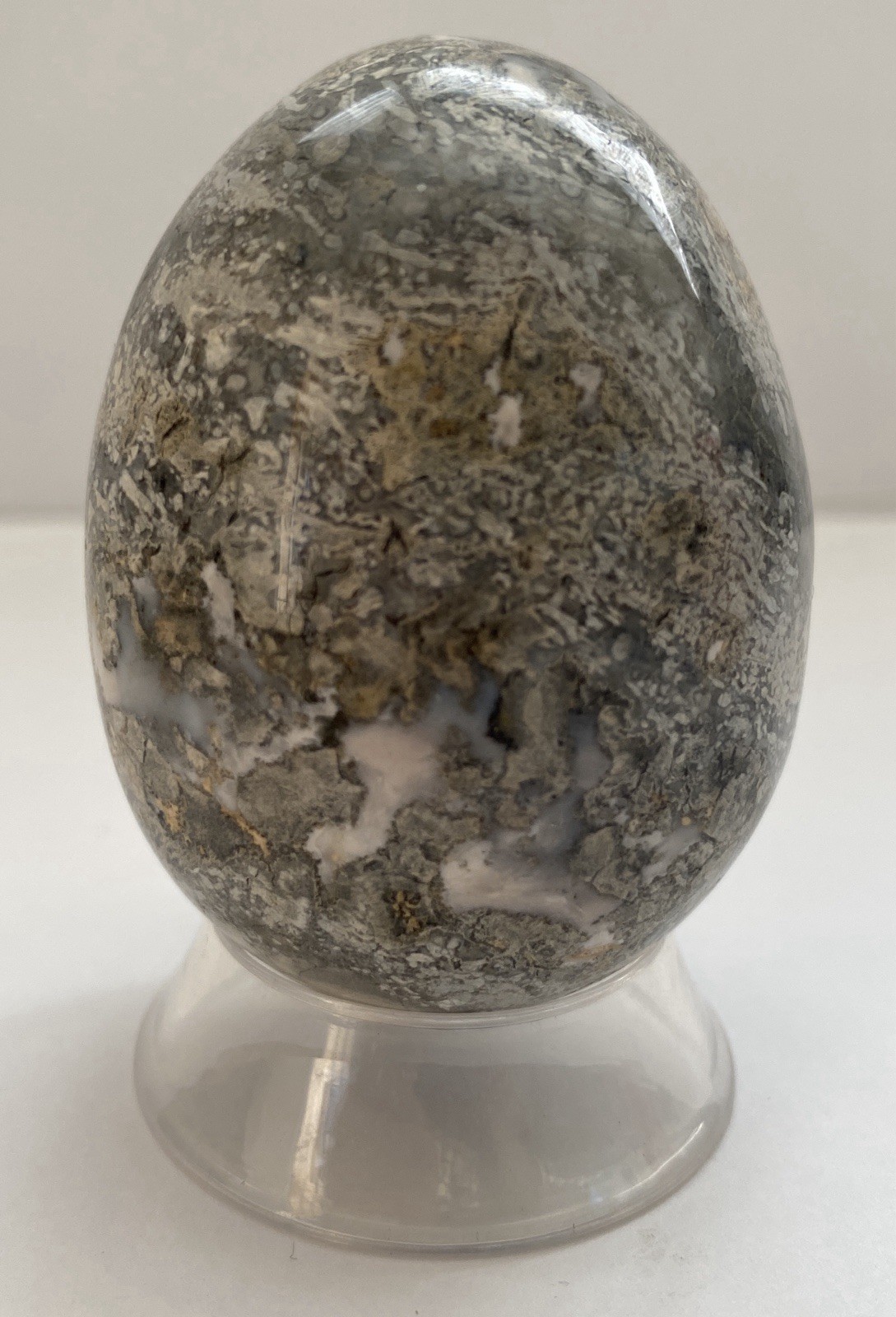 Natural Onyx Stone Egg With Stand Hand Polished Banded Agate Calcite Crystal