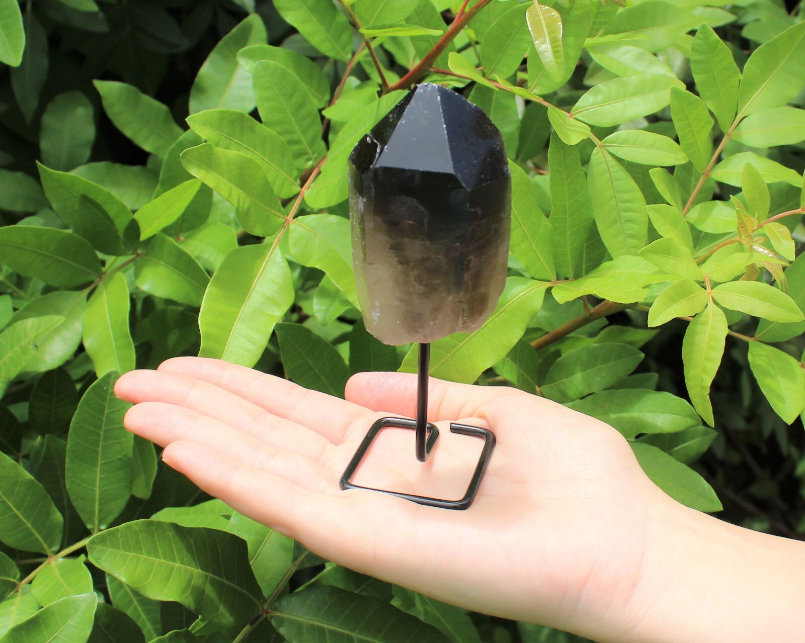 Smoky Quartz Point On Metal Stand, Smokey Quartz Min Pin (Smoky Quartz Crystal)
