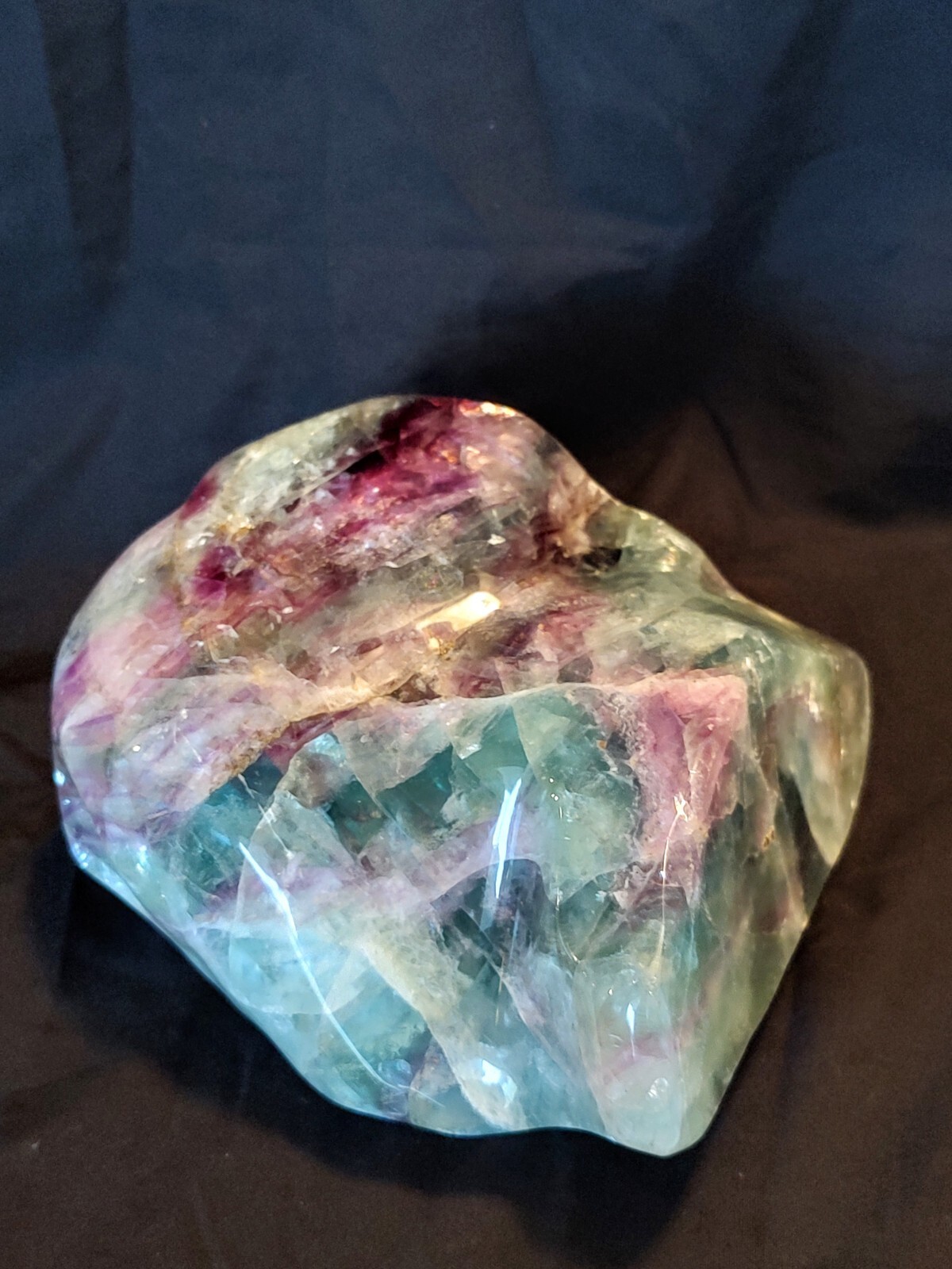 7 LB. Polished GREEN & PURPLE Fluorite Crystal Paperweight Freeform Rock Mineral