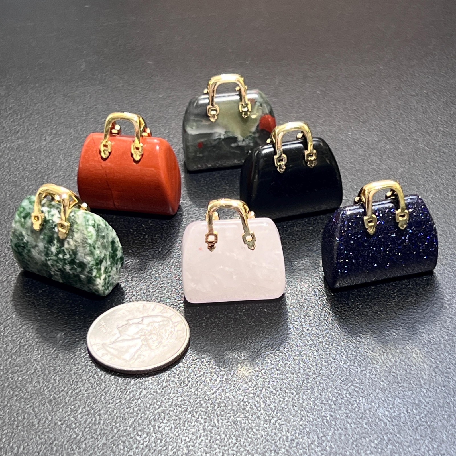 Assorted Mixed Purse Handbag Miniature Gemstone Crystal Carvings Decor