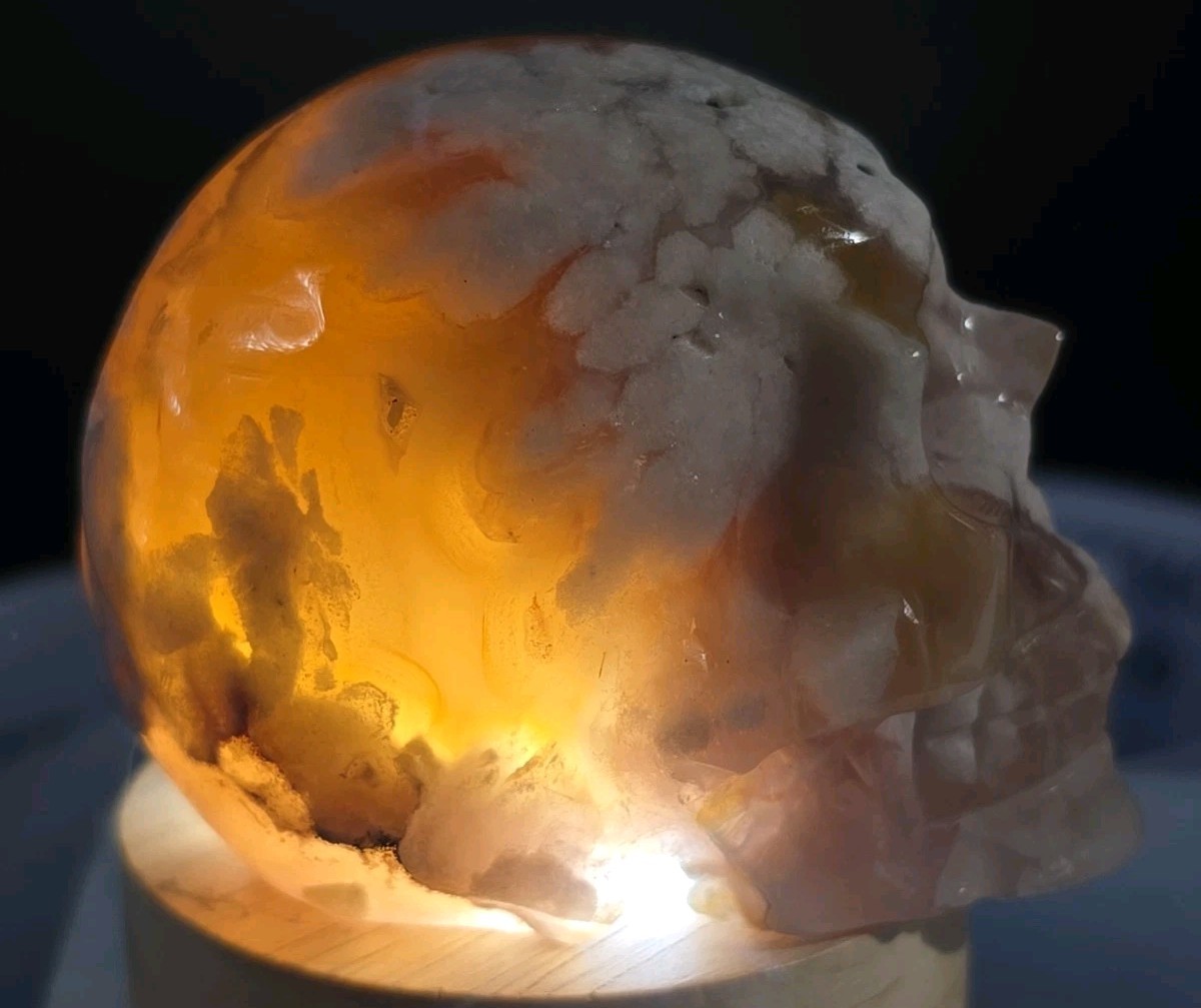 Flower Agate Skull 2.5″ X 2″ 7.8 Oz. 222g.