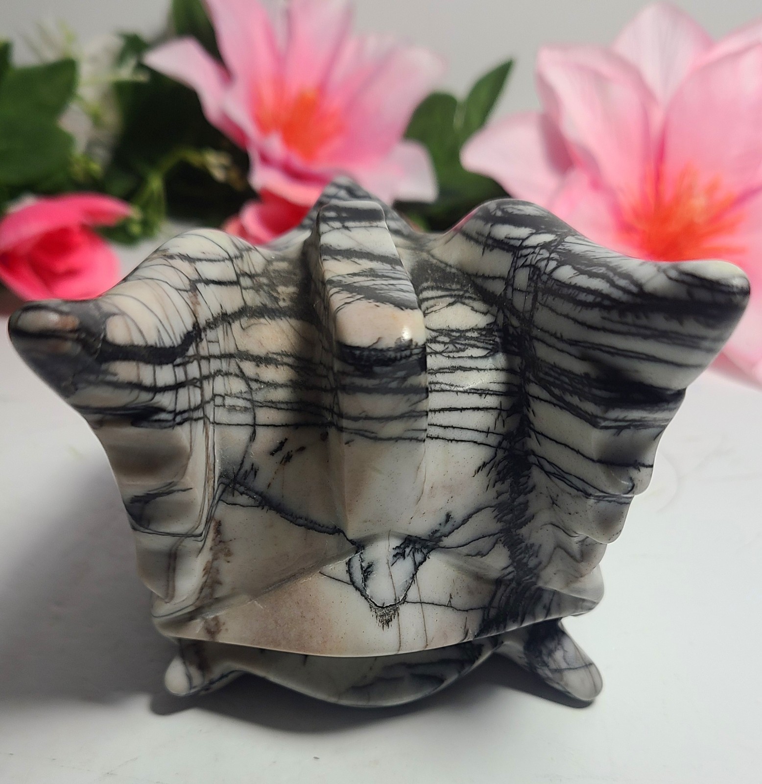 6″ 2.2 lb Elegant Picasso Jasper Dragon Head Skull Crystal Carving Stone Statue