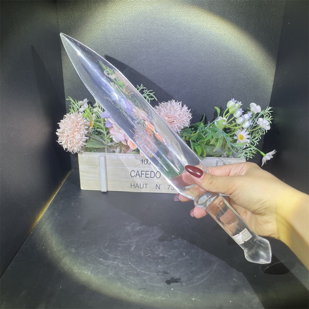 0.8LB 14.9″ Natural A++ Clear Quartz Sword Carving Crystal Quartz Mineral Reiki