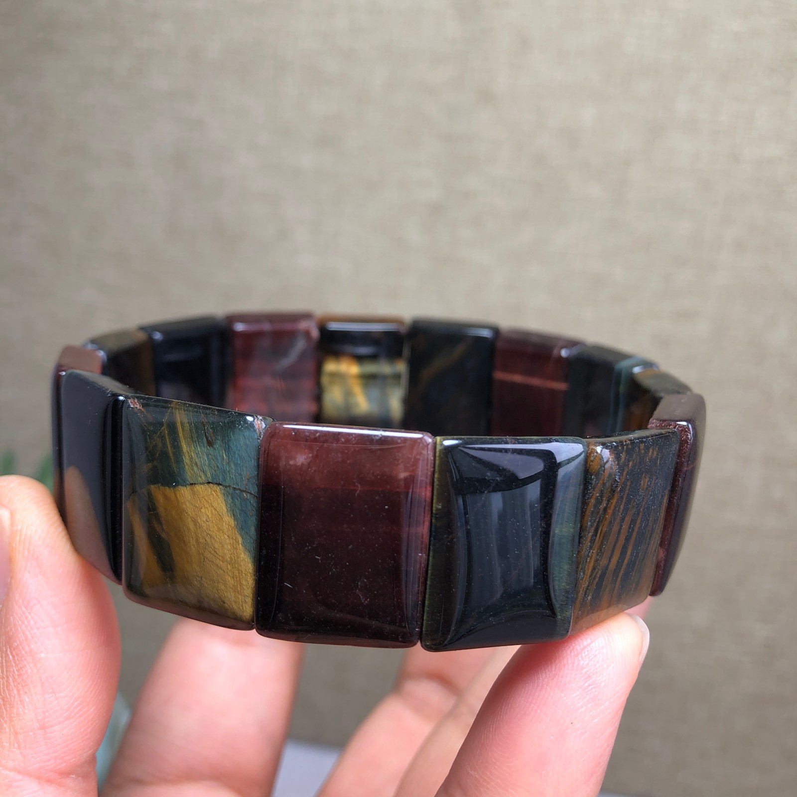 Natural Tiger’s Eye Stone Bracelet Brown Gemstone Stretch Bracelet Handmade 6157