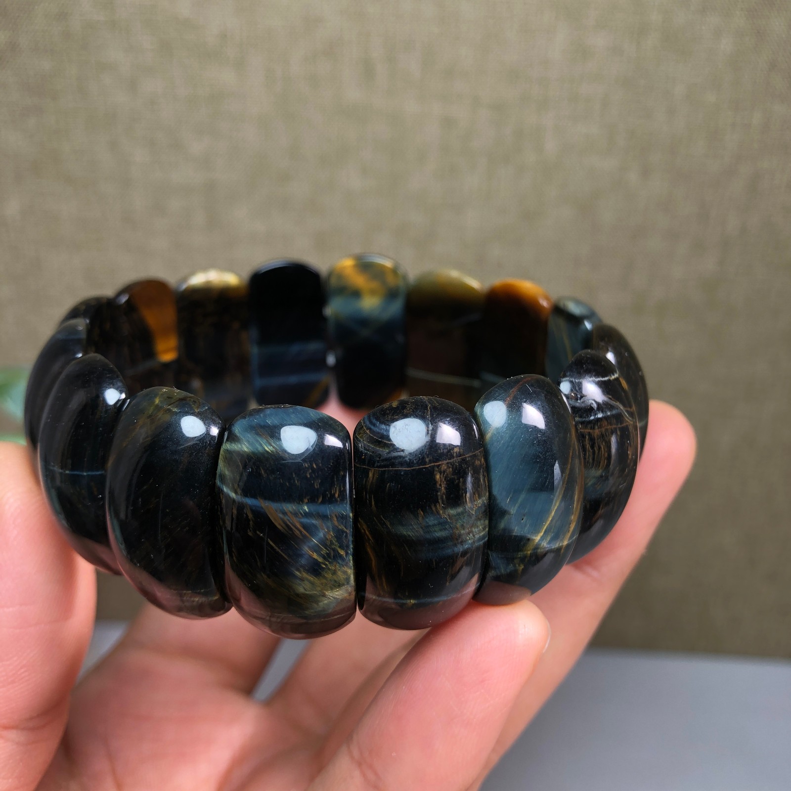 24-12-6mm Natural tiger eye slice quartz Crystal Hand cut polish bracelet A1390