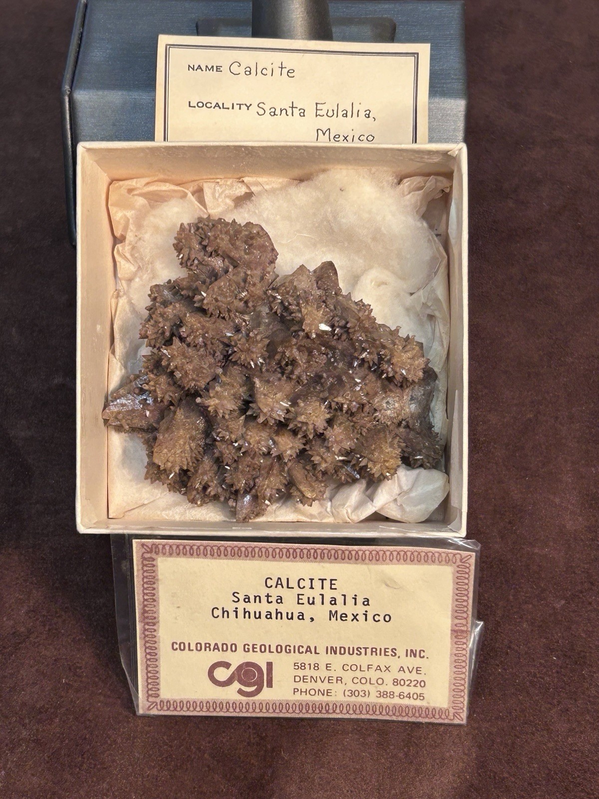Dogtooth Calcite Cluster Santa Eulalia Mexico Old Labels Cabinet Specimen