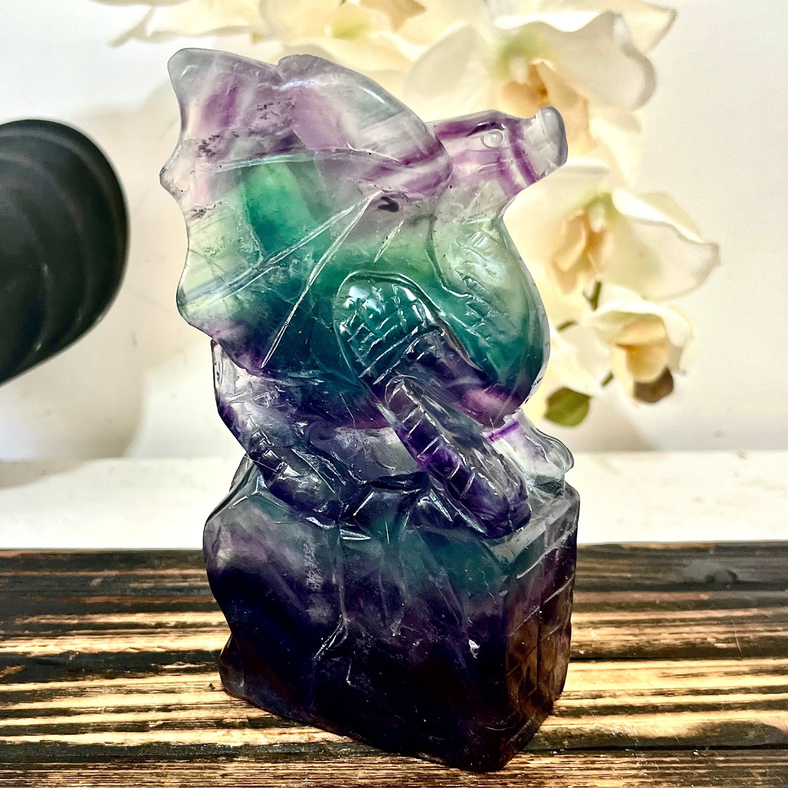 2.09LB Natural fluorite quartz products, hand carved and polished spiritual orna