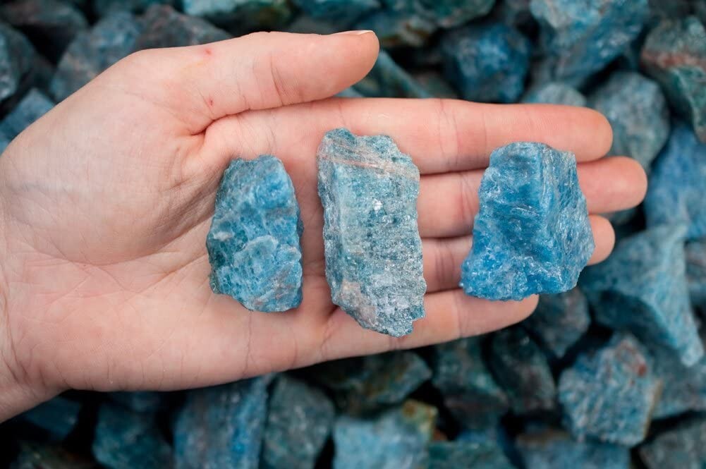 1/4 lb Blue Apatite Rough Stones – Natural Crystal Mineral Specimens Tumbling