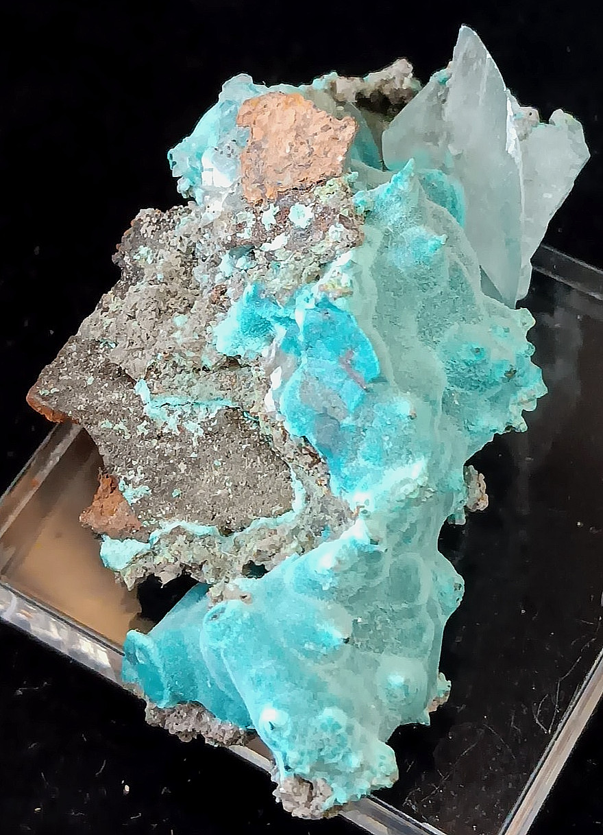 Rosasite with Discoidal Calcite – Ojuela Mine, Mexico- Very Unique!