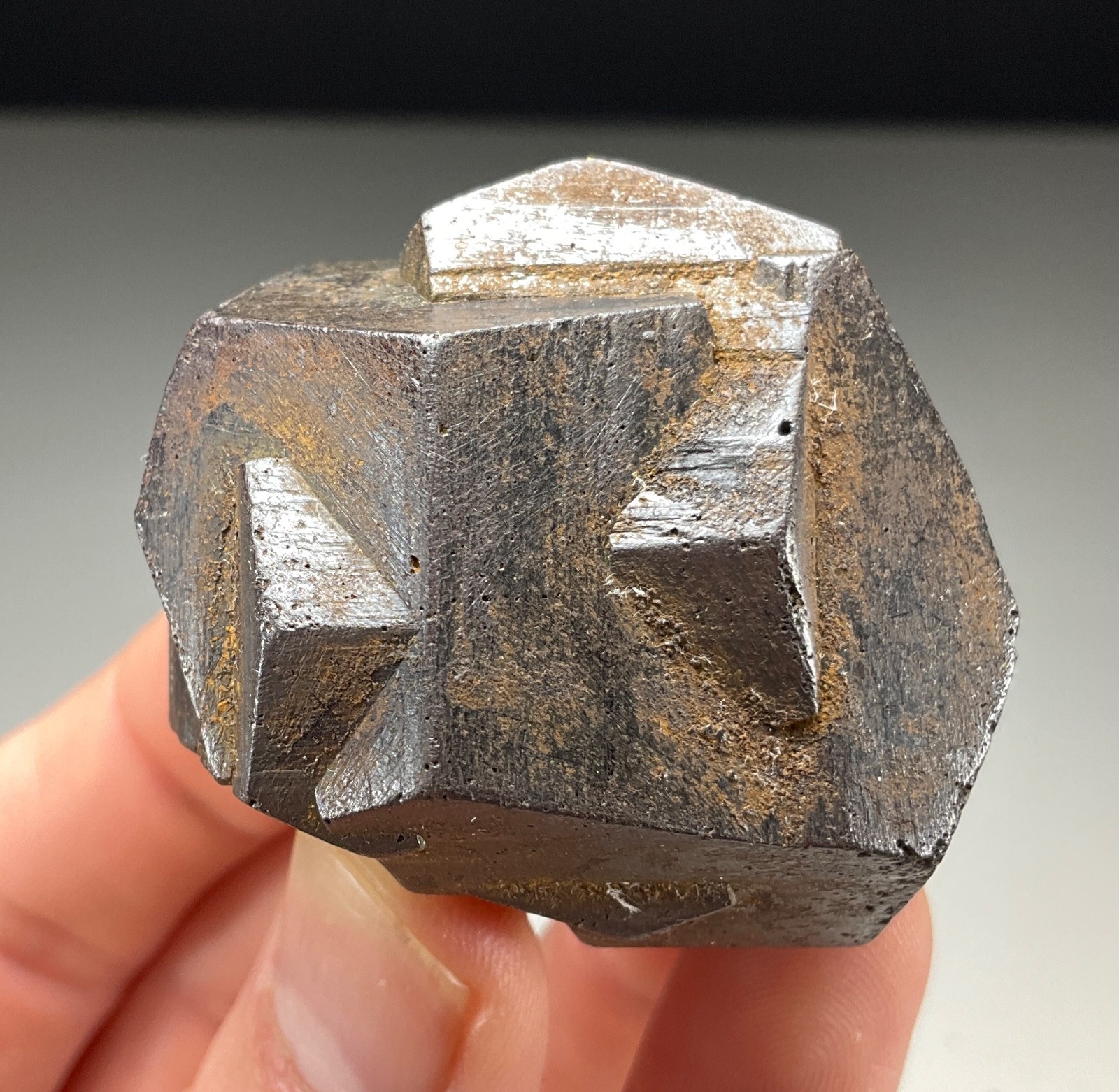 STUNNING GOETHITE OVER “IRON CROSS” TWINNED PYRITE FROM GACHALA, COLOMBIA