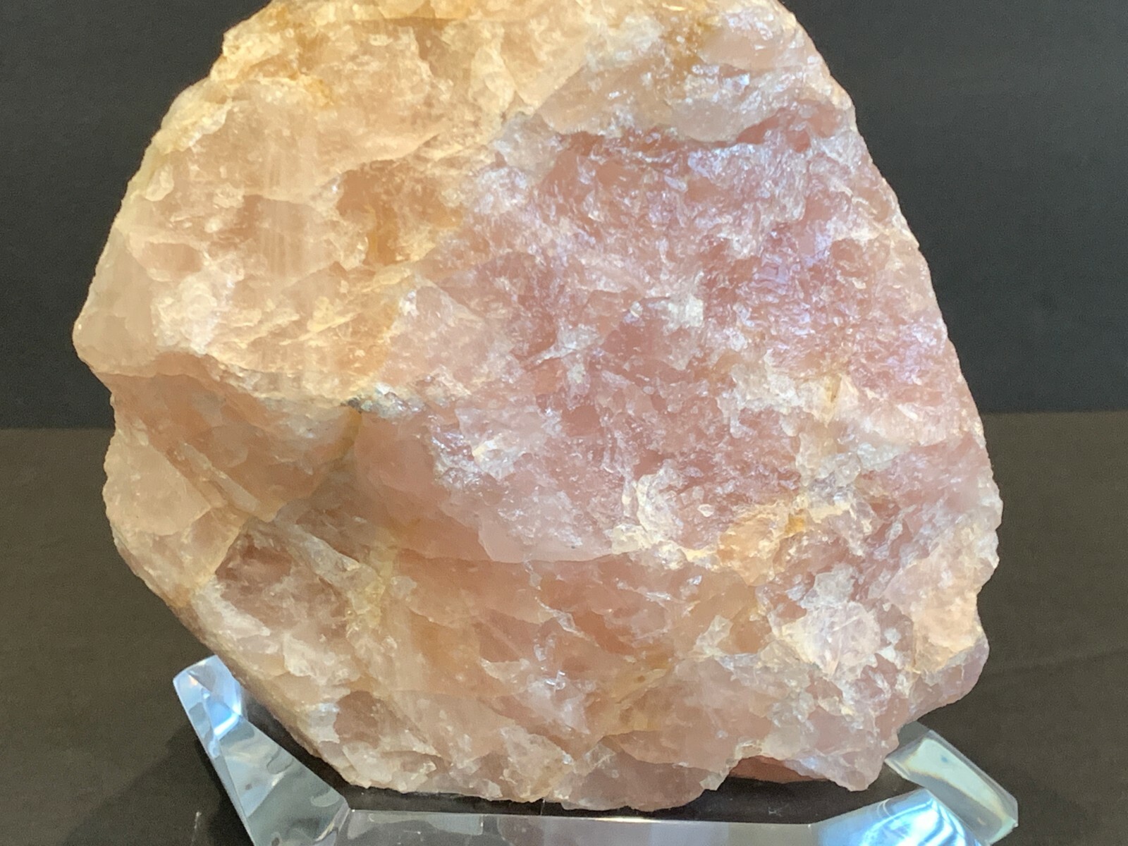 Large Chunk of Rose Quartz Rough Rock on Lucite Base