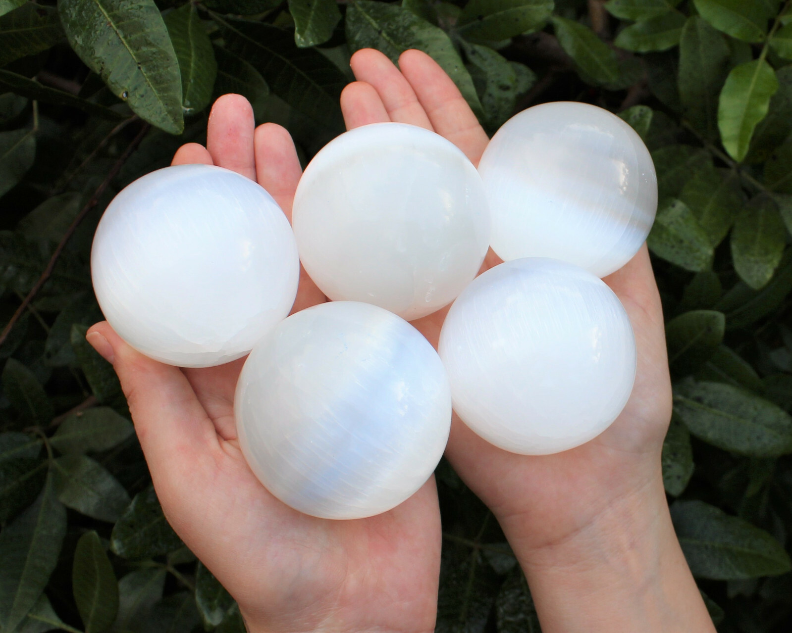 Selenite Crystal Sphere + Stand, LARGE 60 mm (Polished Selenite Crystal Healing)