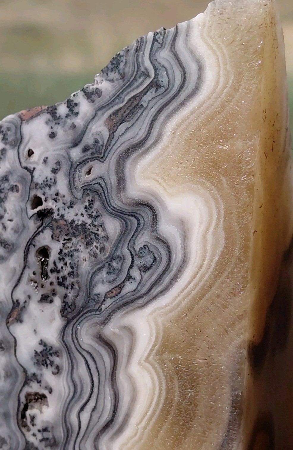Zebra Calcite Polished Pyramid Dendrite Translucent Bands 3 1/4″x3 1/4″×2 1/2″