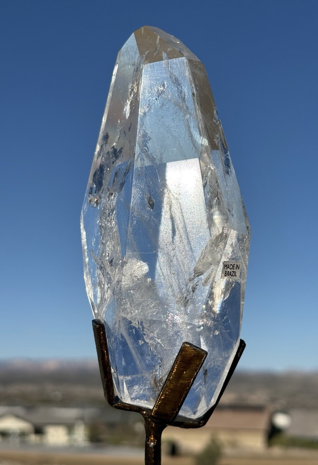 HIGHEST QUALITY CLEAR Quartz Crystal Geometric Freeform 472gr my bEST w/Stand