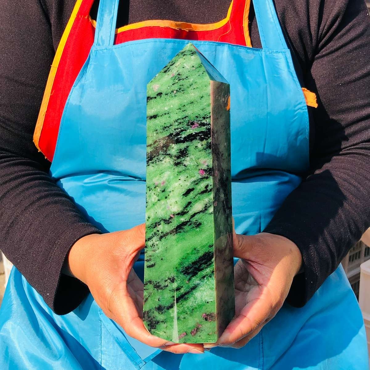 5.25LB Large Natural Red Green Treasure Obelisk Crystal Wand Point Healing