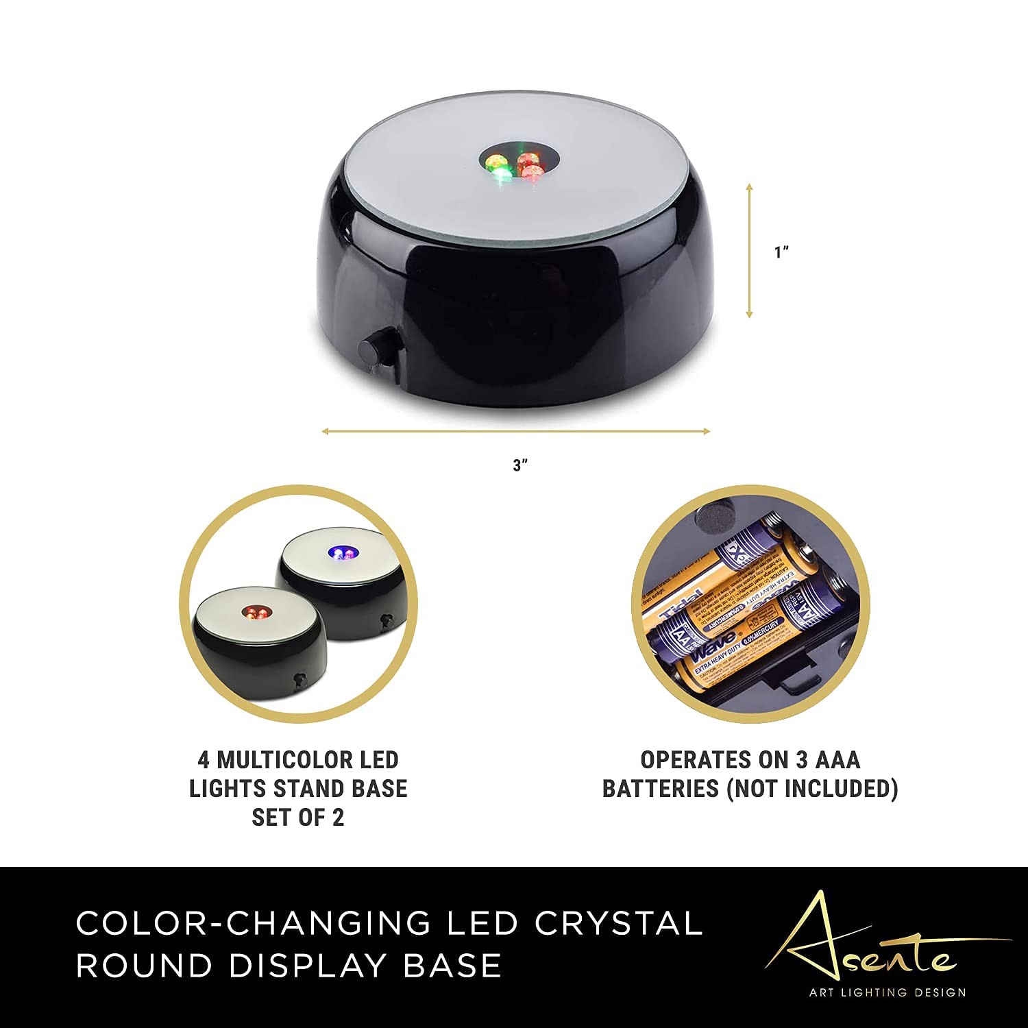 4 LED Crystal Round Display Base w/ Mirror Top – Lighted Stand for Crystal Ar…