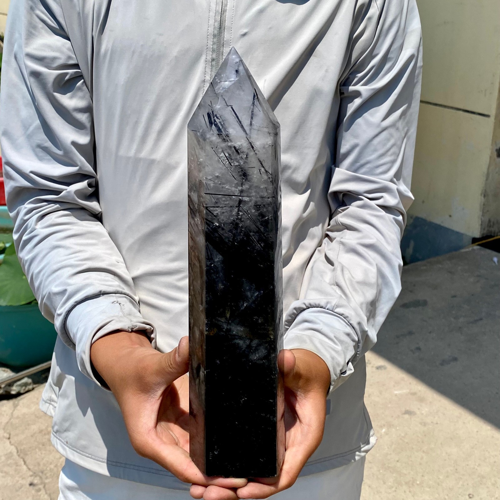 5LB Natural black hair crystal, white crystal pillar, quartz crystal