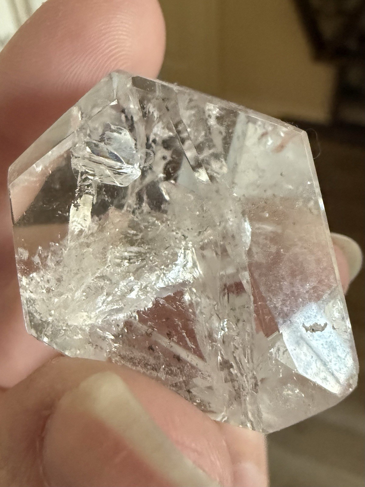 Lot Of 2 Faceted Polished HQ Clear Quartz Crystal Freeforms W/ Rainbows