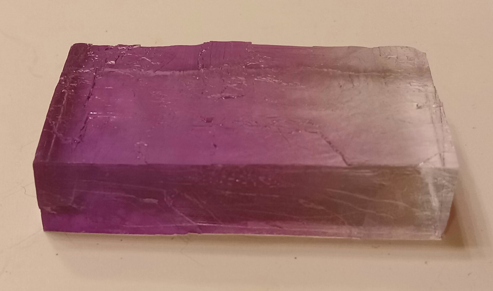 PURPLE HALITE CRYSTAL. Rectangle Shape. Transparent & Clear. 22 grams. 110 ct.