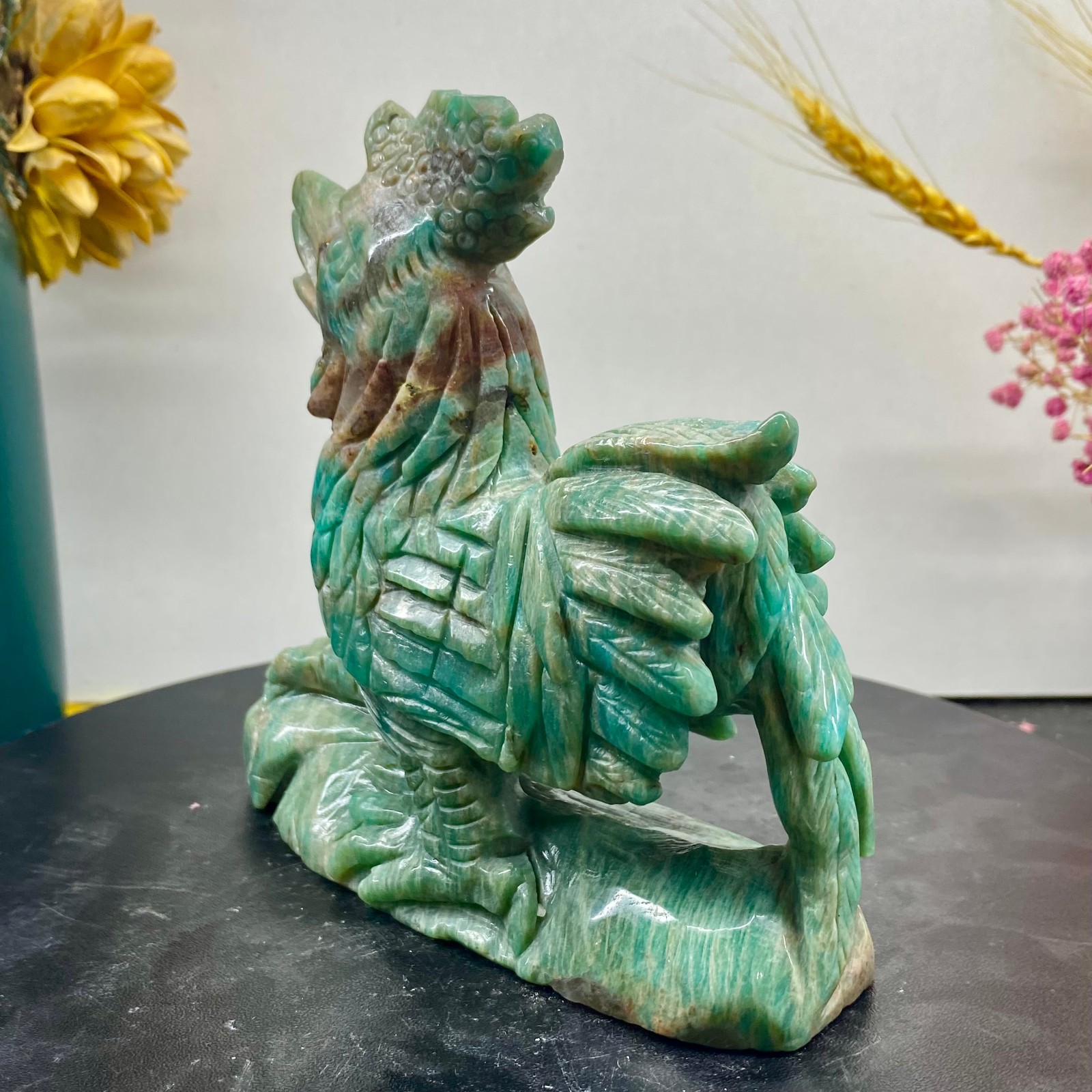 1.52LB Natural Amazonite Carving chicken Hand Carved Crystal Healing Decor