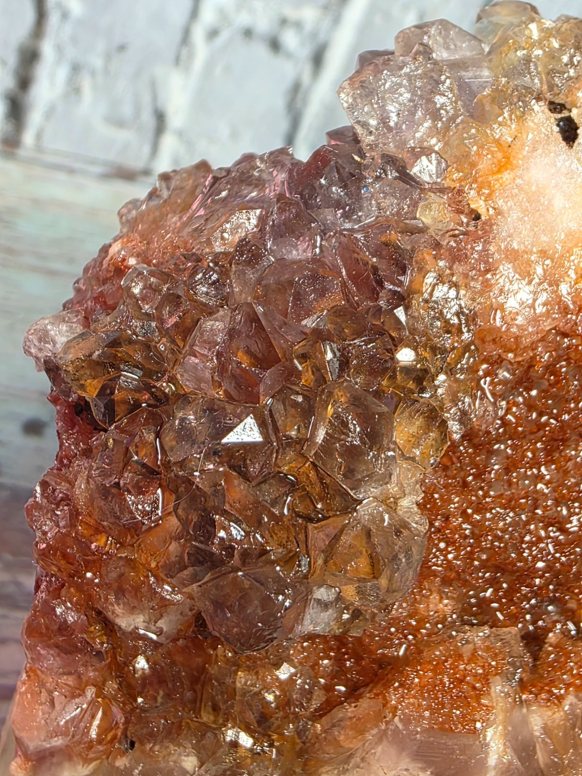 Natural Iron-Stained Druzy Quartz Crystal Cluster Sparkling Red Hematoid Quartz