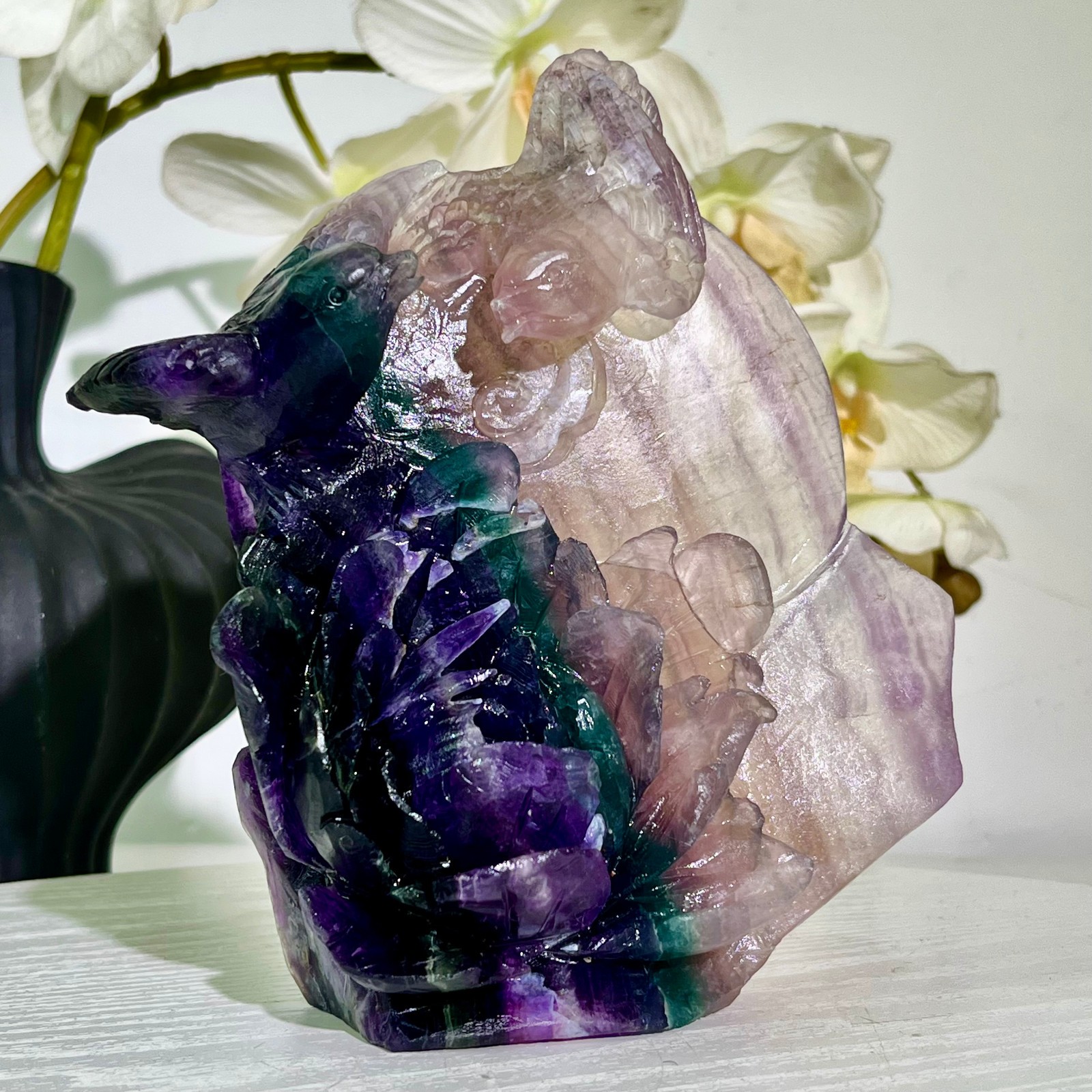 2.53LB Natural fluorite quartz products, hand carved and polished spiritual orn
