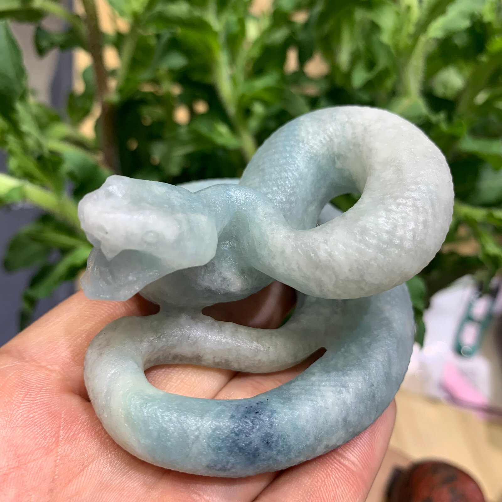 natural Blue sky and white clouds quartz crystal carved snake skull healing 1pc