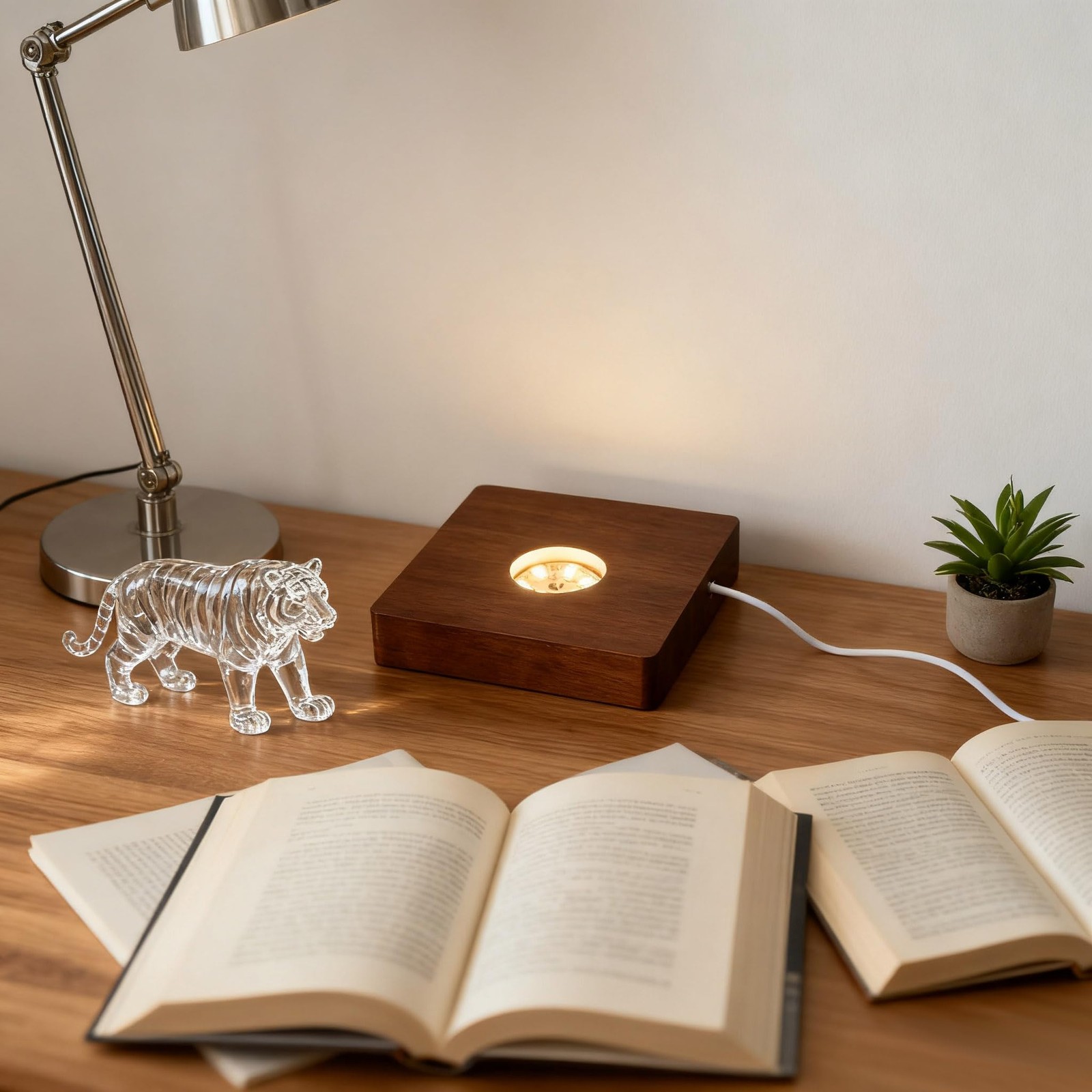 2Pcs Wooden LED Light Base Display Lighted Base for Crystals – Brown Square W…