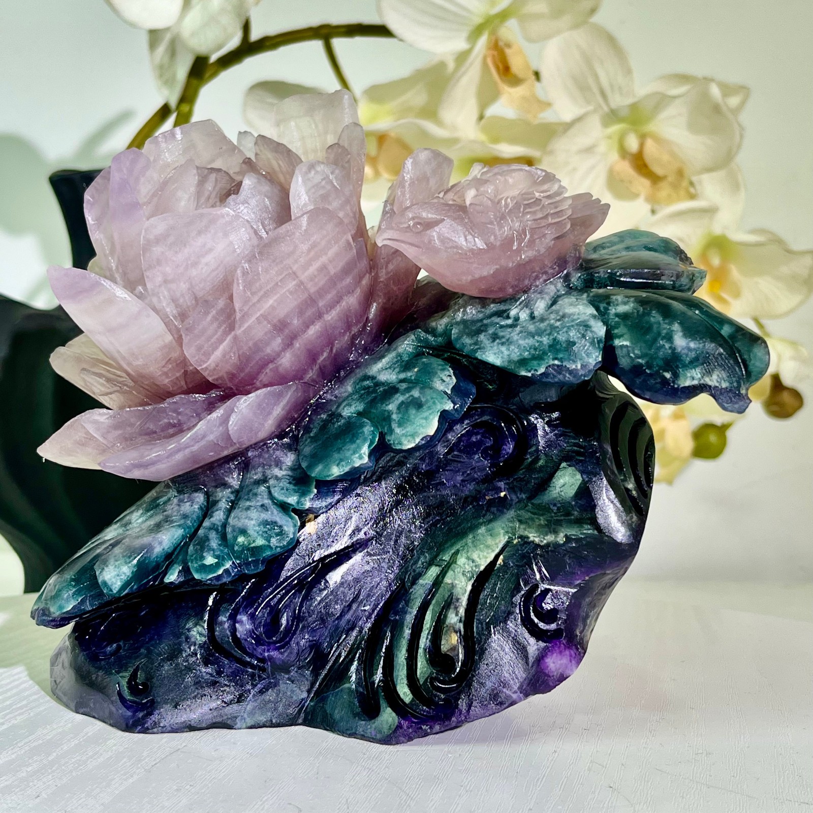 5.57LB Natural fluorite quartz products, hand carved and polished spiritual orn
