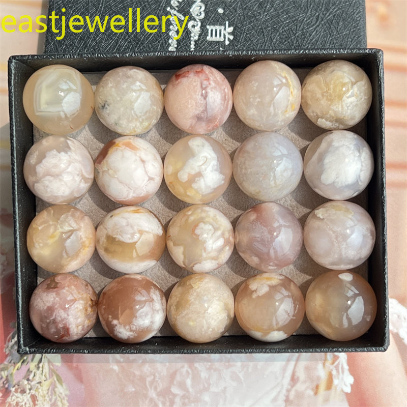 12pcs Natural cherry blossom agate ball quartz crystal Sphere healing 15mm+