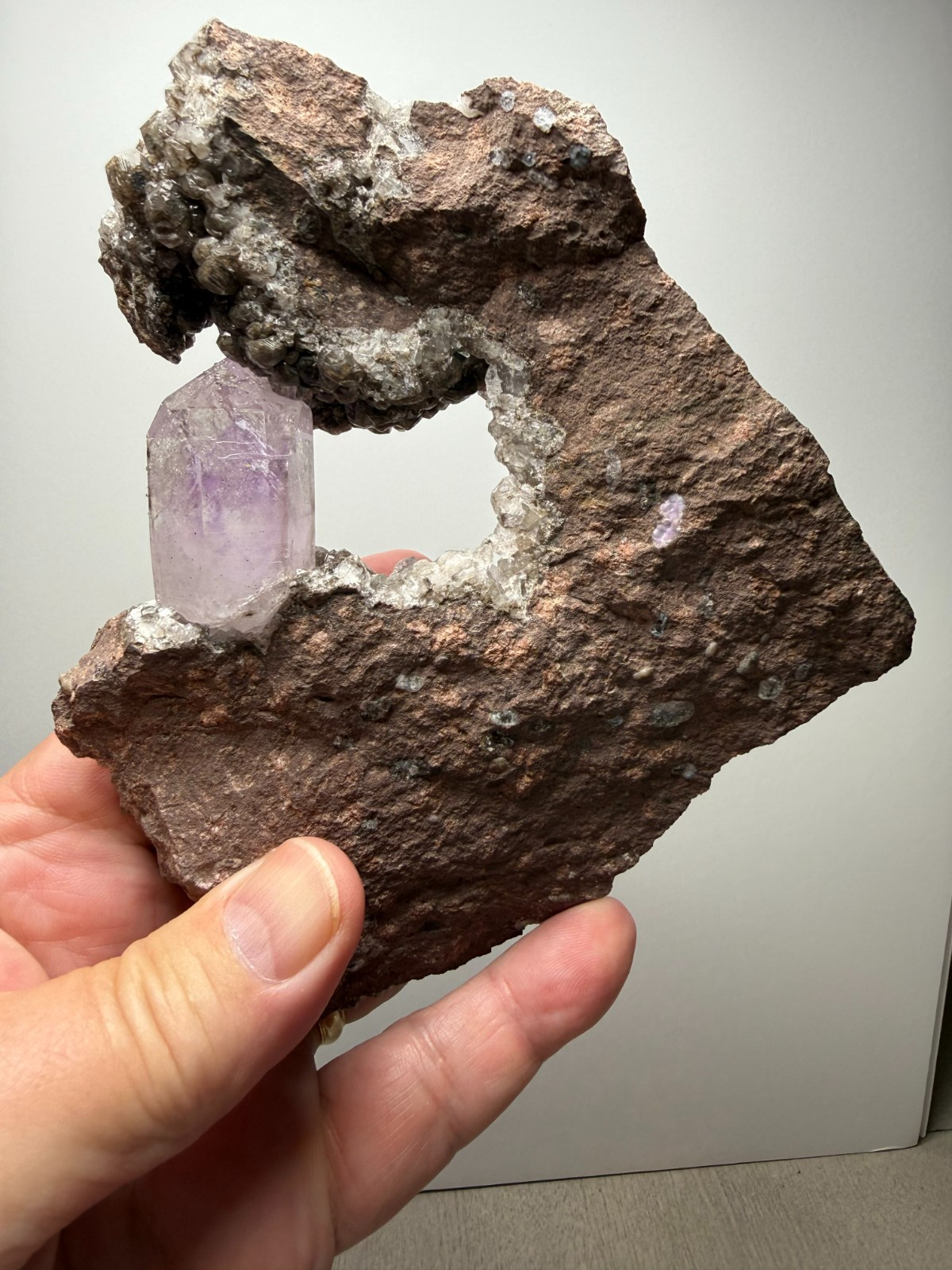 ONE-OF-A-KIND Goboboseb Amethyst Crystal w/ Analcime in UV Calcite Matrix-WOW!!